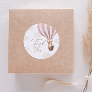 Pink Teddy Bear Hot Air Balloon Baby Shower Classic Round Sticker