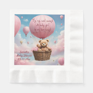 Pink Teddy Bear Hot Air Balloon Baby Shower Napkin