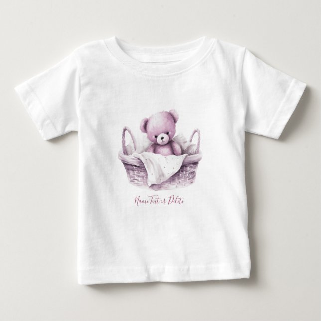 Pink Teddy Bear in Basket Baby T-Shirt (Front)