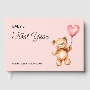 Pink Teddy Bear Keepsake Baby's First Year Book