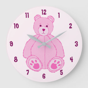 Pink Teddy Bear Large Clock