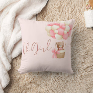Pink Teddy Bear Oh Girl Balloon Baby Shower Cushion