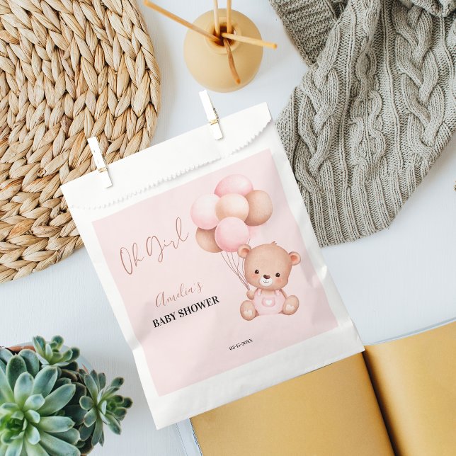 Pink Teddy Bear Oh Girl Balloon Baby Shower Favour Bag (Creator Uploaded)