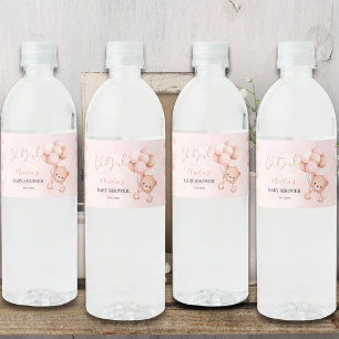 Pink Teddy Bear Oh Girl Balloon Baby Shower Water Bottle Label