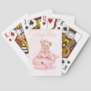 Pink Teddy Bear On Whale Girl Baby Shower Playing Cards