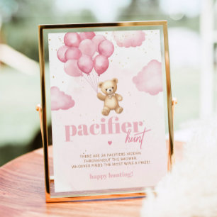 Pink teddy bear Pacifier hunt baby shower game Poster