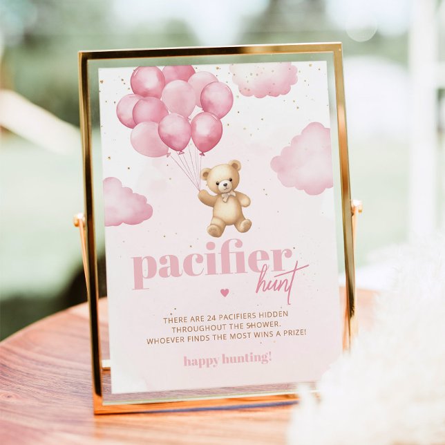 Pink teddy bear Pacifier hunt baby shower game Poster (Creator Uploaded)