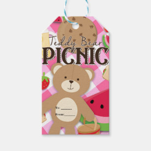 Pink Teddy Bear Picnic Summer Birthday Party Favou Gift Tags