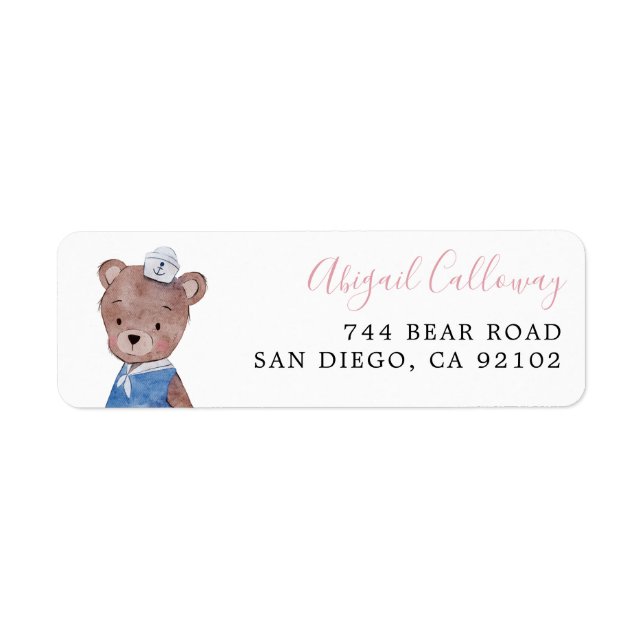 Pink Teddy Bear Return Address  Label (Front)