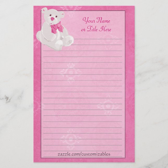 Pink Teddy Bear Stationery (Front)