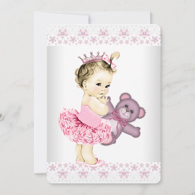 Pink Teddy Bear Tutu Princess Baby Shower Invitation (Front)