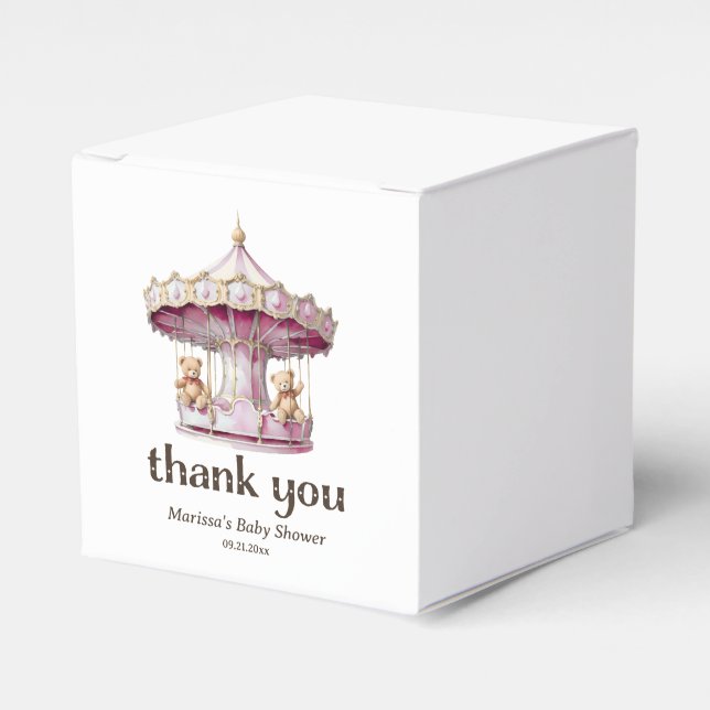 Pink Teddy Bear Twin Girls Baby Shower Thank You Favour Box (Front Side)