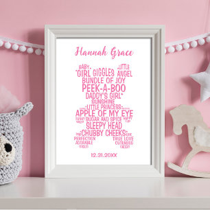 Pink Teddy Bear Typography Baby Poster