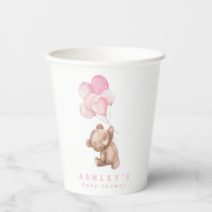 Pink Teddy Bear We Can Bearly Wait Baby Shower Paper Cups