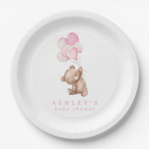 Pink Teddy Bear We Can Bearly Wait Baby Shower Paper Plate