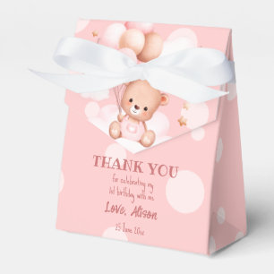 Pink teddy bear with balloons on clouds custom favour box