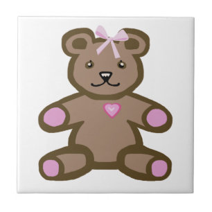 Pink teddy bear with love heart tile