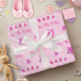 Pink Teddy Bear With Text Baby Shower Wrapping Paper