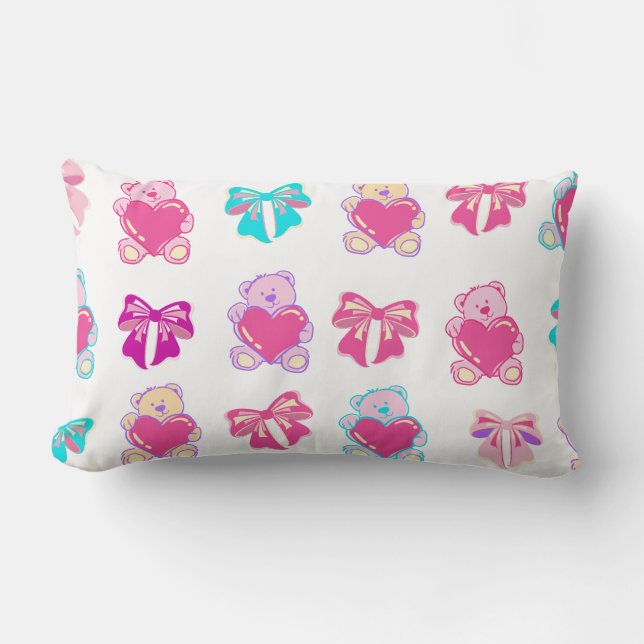 Pink Teddy Bears & Bows Pillow (Front)