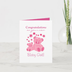 Pink teddy Bears Cute Baby Girl Congrats Card