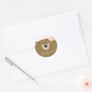 Pink Teddy We Can Bearly Wait Girl Baby Shower Classic Round Sticker