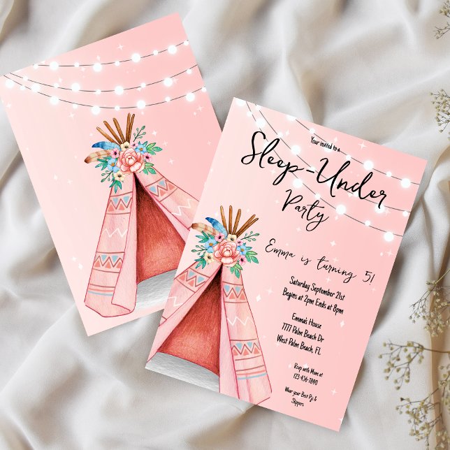Pink Teepee Sleep-Under Birthday Party Invitation  (Creator Uploaded)