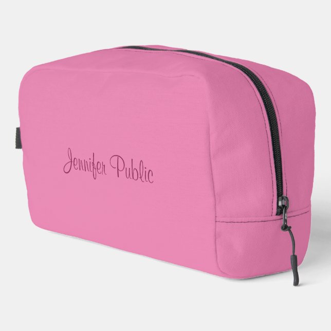 Pink Template Elegant Cute Calligraphy Script Name Dopp Kit (Right Corner)