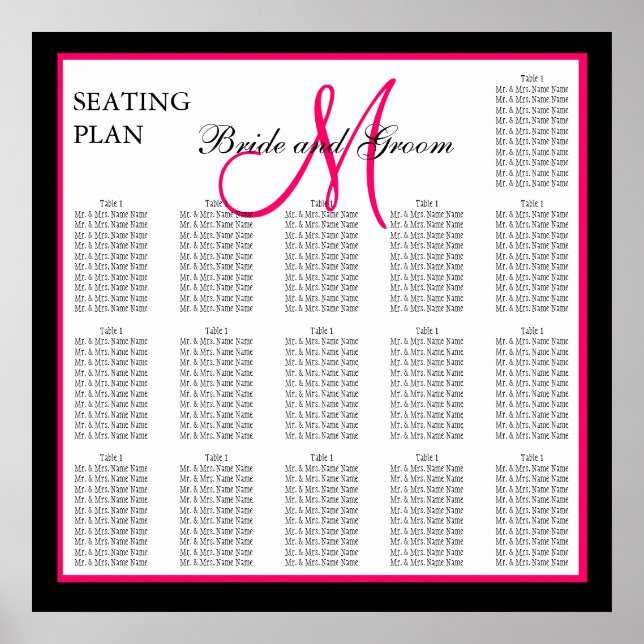 Pink Template Monogram Wedding Seating Chart (Front)