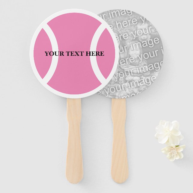 Pink tennis ball Hand Fan with custom photo (Front and Back)