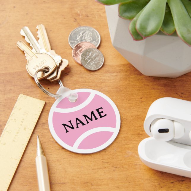Pink tennis ball keychain with custom name (Desk)