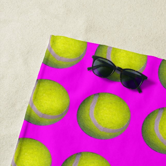 Pink Tennis Ball Pattern, Beach Towel (In Situ)