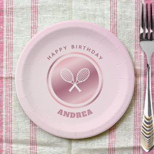 Pink Tennis Birthday Party Girl Name Paper Plate