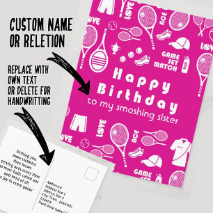 Pink 💗Tennis 🎾 Happy Birthday Postcard