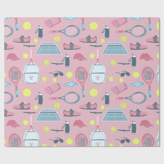 pink tennis racket ball court equipment wrapping paper (Flat)