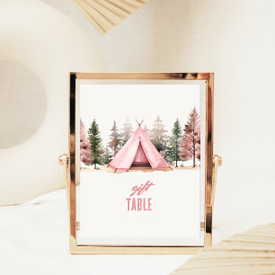 Pink Tent Hiking Camping Table Top Sign