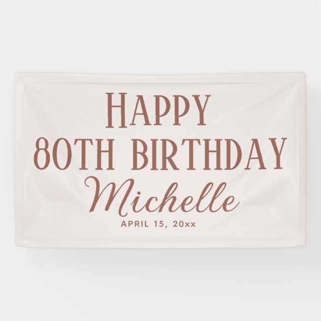 Pink Terracotta Happy 80th Birthday Banner (Horizontal)