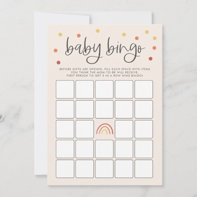 Pink Terracotta Rainbow Baby Shower Bingo Game Invitation (Front)