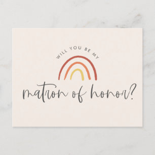 Pink Terracotta Rainbow Matron of Honour Proposal Invitation Postcard