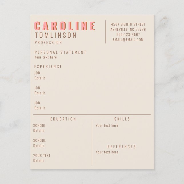 Pink Terracotta Typography Creative Modern Resume  (Front)