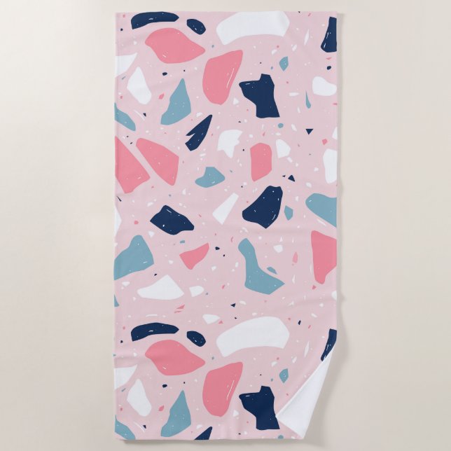 Pink Terrazzo Pattern Beach Towel (Front)