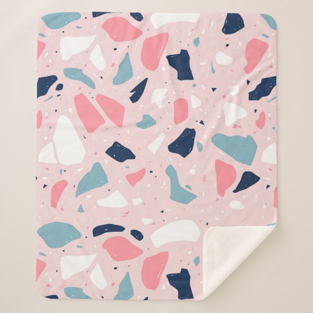 Pink Terrazzo Pattern Sherpa Blanket (Front)