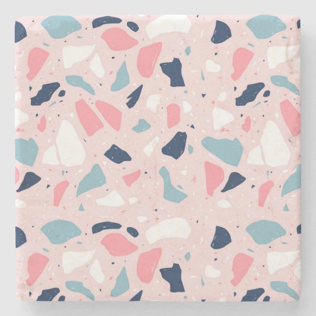 Pink Terrazzo Pattern Stone Coaster (Front)