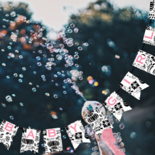 Pink Text Black & White Floral Pattern Baby Girl Bunting