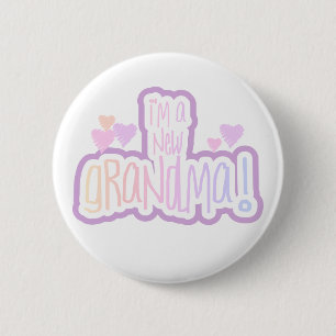 Pink Text I'm a New Grandma 6 Cm Round Badge