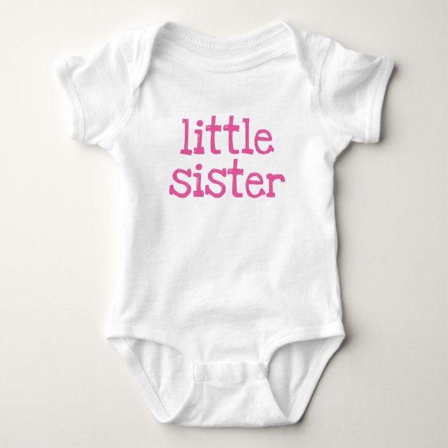Pink Text Little Sister Baby Bodysuit (Front)