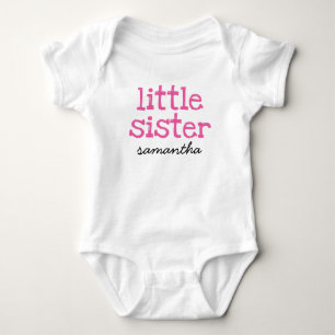 Pink Text Little Sister Custom Add Name Baby Bodysuit