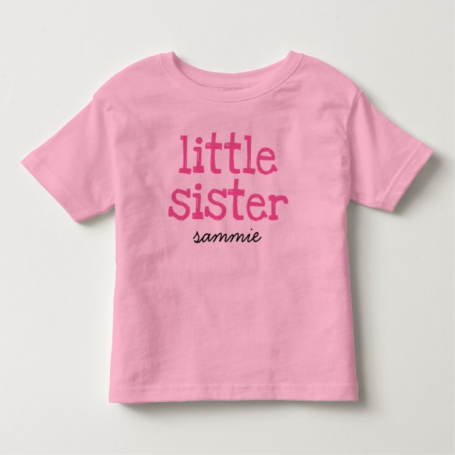 Pink Text Little Sister Customised Add Name Tee (Front)