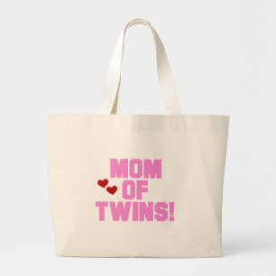 Pink Text Mum of Twins Large Tote Bag