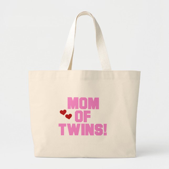 Pink Text Mum of Twins Large Tote Bag (Front)