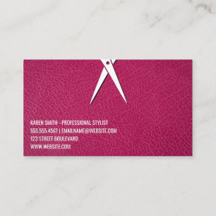 Pink Texture Leather Hair Stylist Scissors Business Card